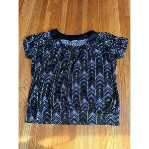 Worthington Stretch Womens Chevron Print Short Sleeve Blouse Large
